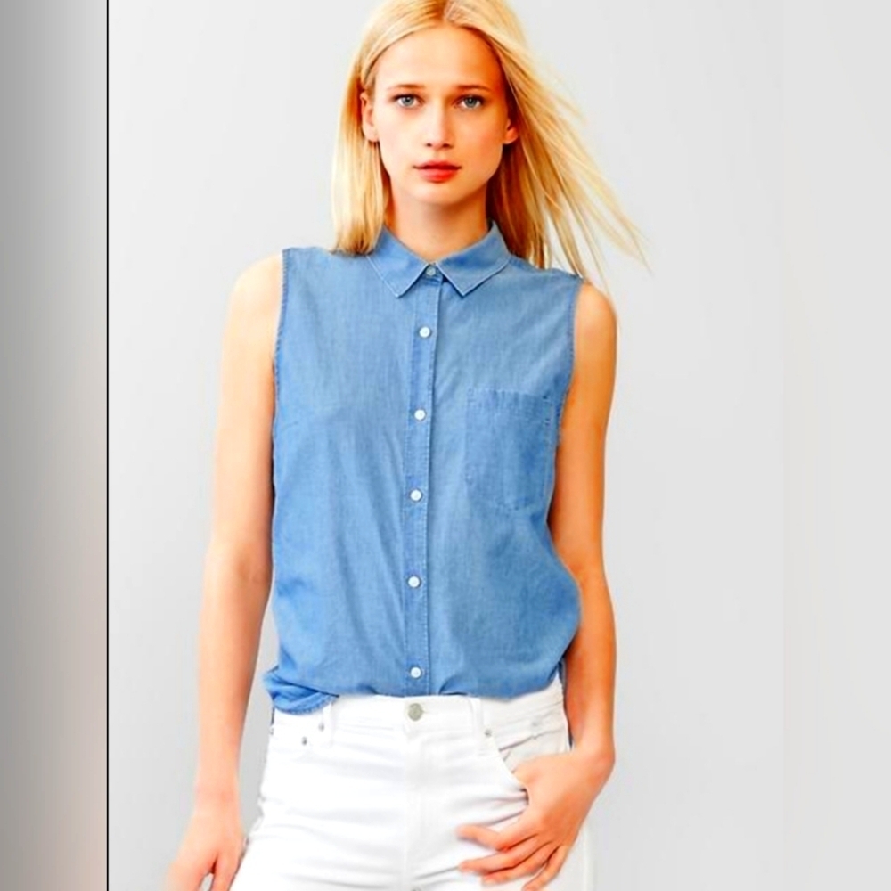 NWOT | GAP | Women's Denim Cotton Sleeveless Button-Up Tank Top | Small